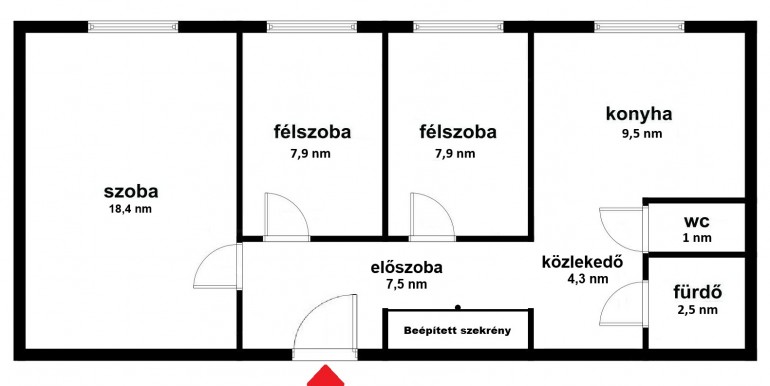 59 nm 1+2 félszobás panel kivéve a fal a közlekedő konyha között